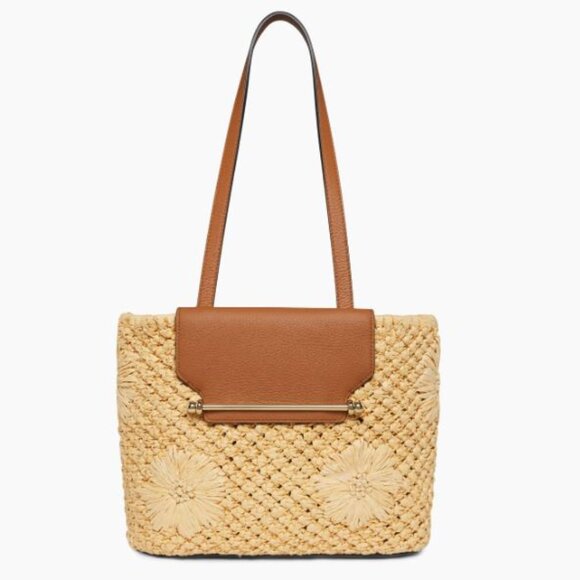 Strathberry Floral Raffia Basket Tote Straw Tan - Picture 3 of 15